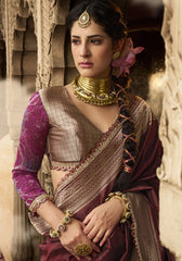 Jacquard Banrasi Silk Saree with Unstitch Blouse Piece.