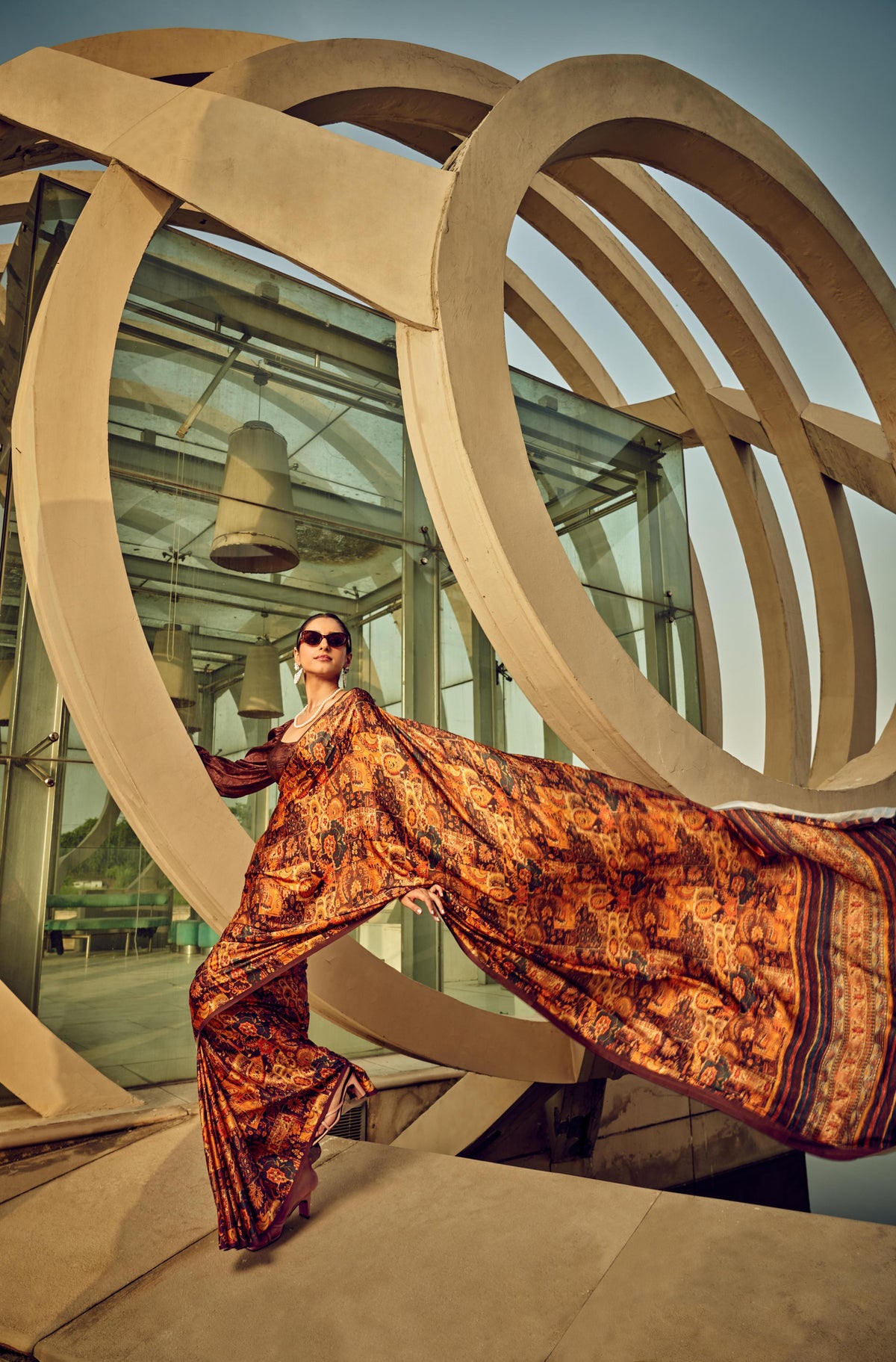 Digital Printed Satin Saree with Unstiched Blouse
