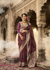 Jacquard Banrasi Silk Saree with Unstitch Blouse Piece.