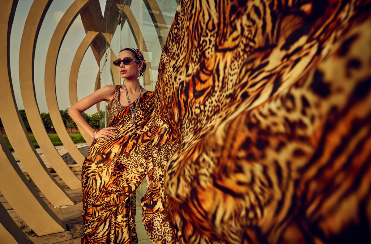 Digital Printed Satin Saree with Unstiched Blouse