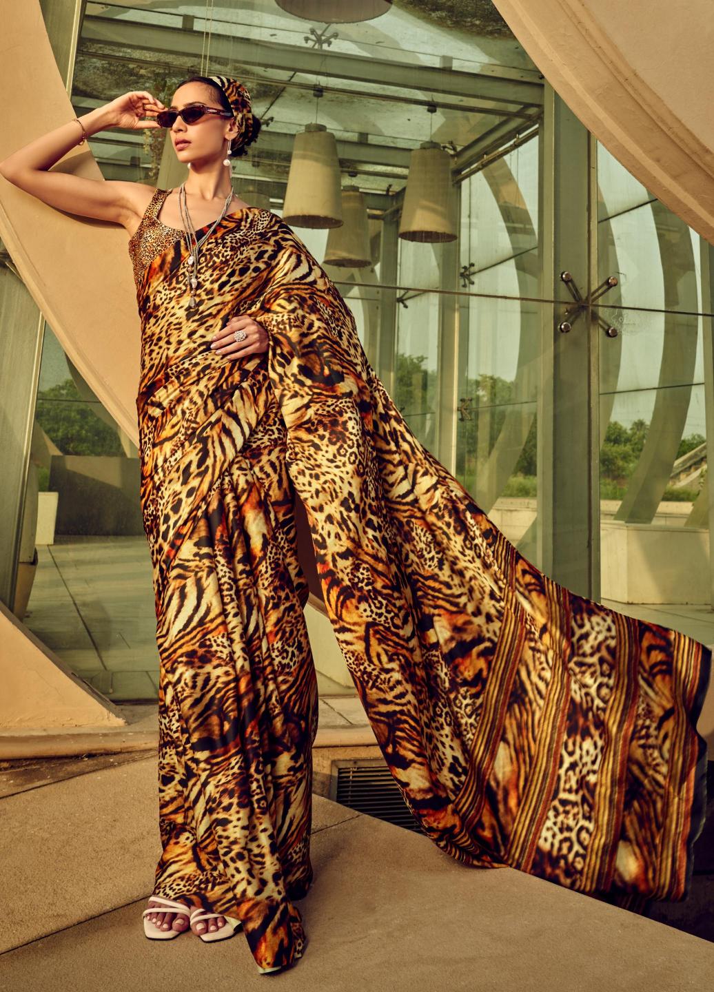 Digital Printed Satin Saree with Unstiched Blouse