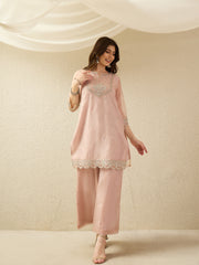 Elegant Organza Embroidered Kurta Set with Palazzo & Dupatta