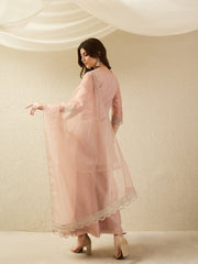 Elegant Organza Embroidered Kurta Set with Palazzo & Dupatta