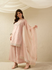 Elegant Organza Embroidered Kurta Set with Palazzo & Dupatta