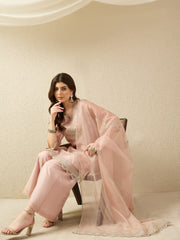 Elegant Organza Embroidered Kurta Set with Palazzo & Dupatta