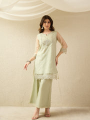 Elegant Organza Embroidered Kurta Set with Palazzo & Dupatta