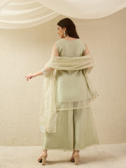 Elegant Organza Embroidered Kurta Set with Palazzo & Dupatta