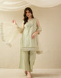 Elegant Organza Embroidered Kurta Set with Palazzo & Dupatta