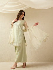 Elegant Organza Embroidered Kurta Set with Palazzo & Dupatta