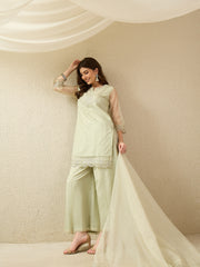 Elegant Organza Embroidered Kurta Set with Palazzo & Dupatta