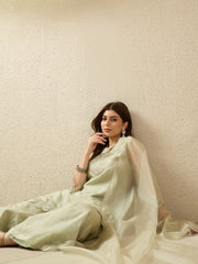 Elegant Organza Embroidered Kurta Set with Palazzo & Dupatta