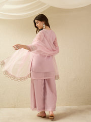 Lilac Pink Embroidered Kurta with Palazzo and Dupatta