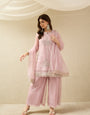 Lilac Pink Embroidered Kurta with Palazzo and Dupatta