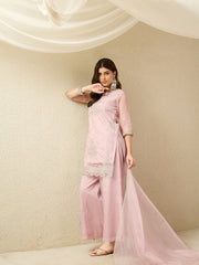 Lilac Pink Embroidered Kurta with Palazzo and Dupatta