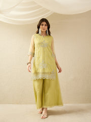 Lemon Yellow Embroidered Kurta with Palazzo and Dupatta