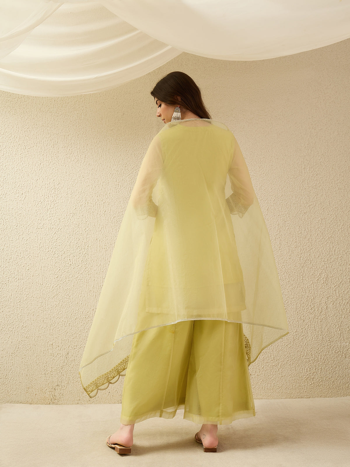 Lemon Yellow Embroidered Kurta with Palazzo and Dupatta
