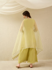Lemon Yellow Embroidered Kurta with Palazzo and Dupatta