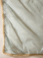 Teal Green Velvet Embroidered Kurta, Pant and Dupatta Set