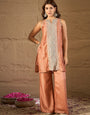 Peach Embroidered Kurta Set with Organza Dupatta & Palazzo Pants for Women