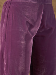 Purple Velvet Embroidered Kurta, Pant and Dupatta Set
