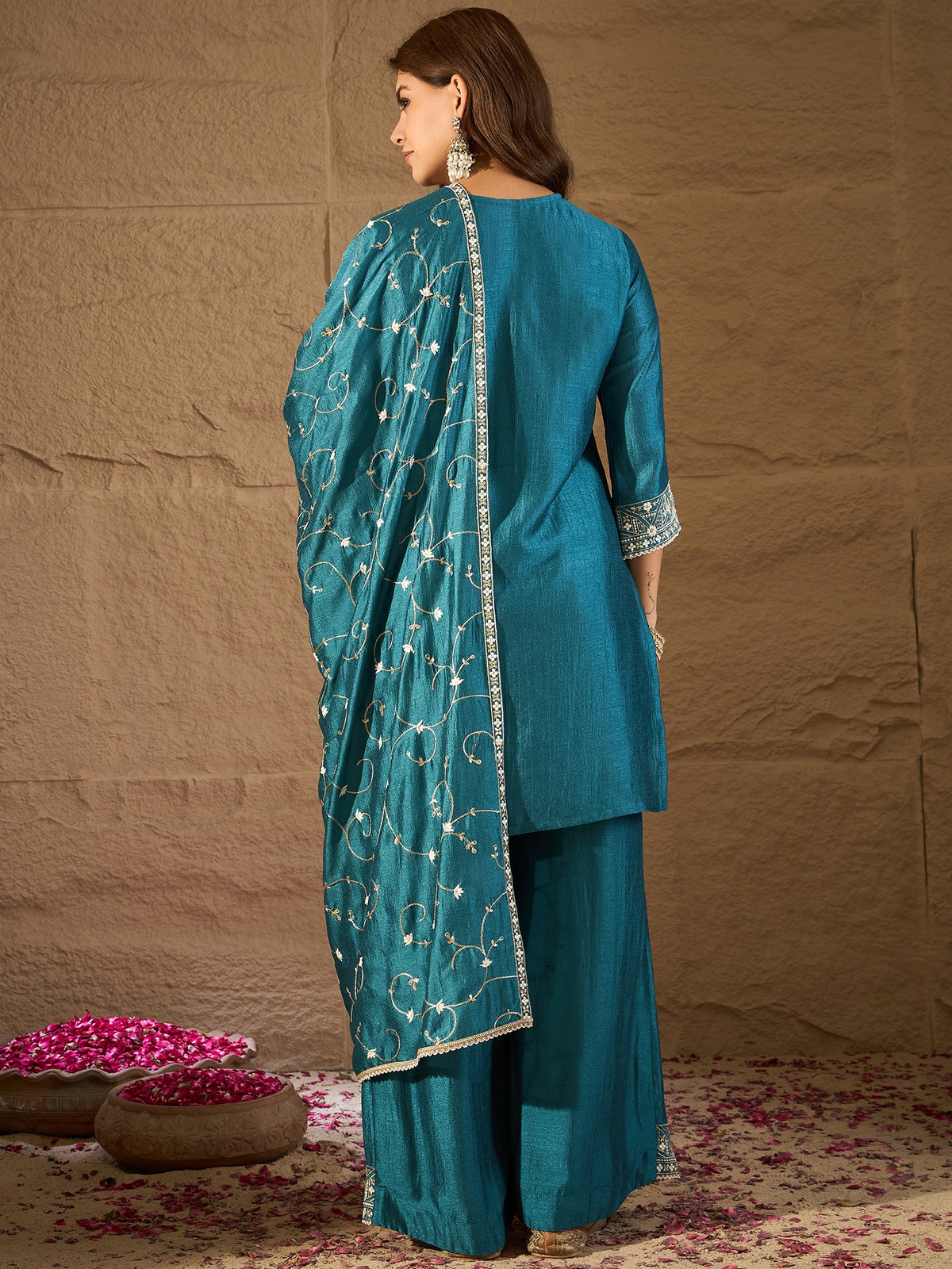Elegant Teal Green Embroidered Kurta Set with Dupatta for Women