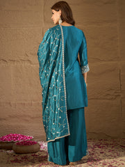 Elegant Teal Green Embroidered Kurta Set with Dupatta for Women