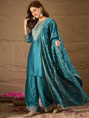 Elegant Teal Green Embroidered Kurta Set with Dupatta for Women