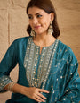 Elegant Teal Green Embroidered Kurta Set with Dupatta for Women