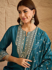 Elegant Teal Green Embroidered Kurta Set with Dupatta for Women
