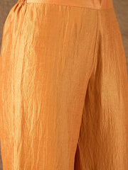 Mustard Yellow Embroidered Kurta Set with Organza Dupatta & Palazzo Pants for Women