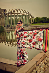 Digital Printed Satin Saree with Unstiched Blouse.