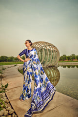 Digital Printed Satin Saree with Unstiched Blouse.