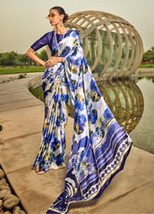 Digital Printed Satin Saree with Unstiched Blouse.