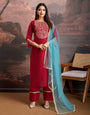 Red Color Chanderi Cotton Silk Kurta Set