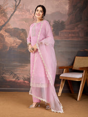 Soft Pink Color Chanderi Cotton Silk Kurta Set