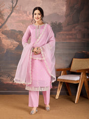 Soft Pink Color Chanderi Cotton Silk Kurta Set