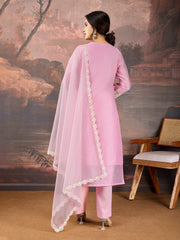 Soft Pink Color Chanderi Cotton Silk Kurta Set