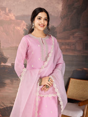 Soft Pink Color Chanderi Cotton Silk Kurta Set