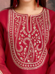 Red Color Chanderi Cotton Silk Kurta Set