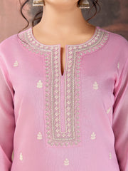 Soft Pink Color Chanderi Cotton Silk Kurta Set