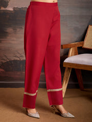 Red Color Chanderi Cotton Silk Kurta Set