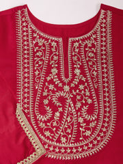 Red Color Chanderi Cotton Silk Kurta Set