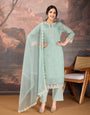 Mint Green Color Chanderi Cotton Silk Kurta Set