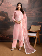 Peach Color Chanderi Cotton Silk Kurta Set