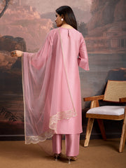 Pink Color Silk Blend Embroidered Kurta Set.