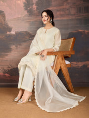 Off-White Color Chanderi Cotton Silk Kurta Set