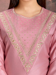 Pink Color Silk Blend Embroidered Kurta Set.