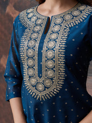 Blue Chanderi Cotton Silk Kurta with Pant & Net Dupatta