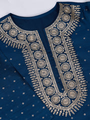 Blue Chanderi Cotton Silk Kurta with Pant & Net Dupatta