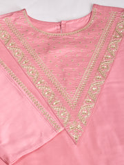 Pink Color Silk Blend Embroidered Kurta Set.